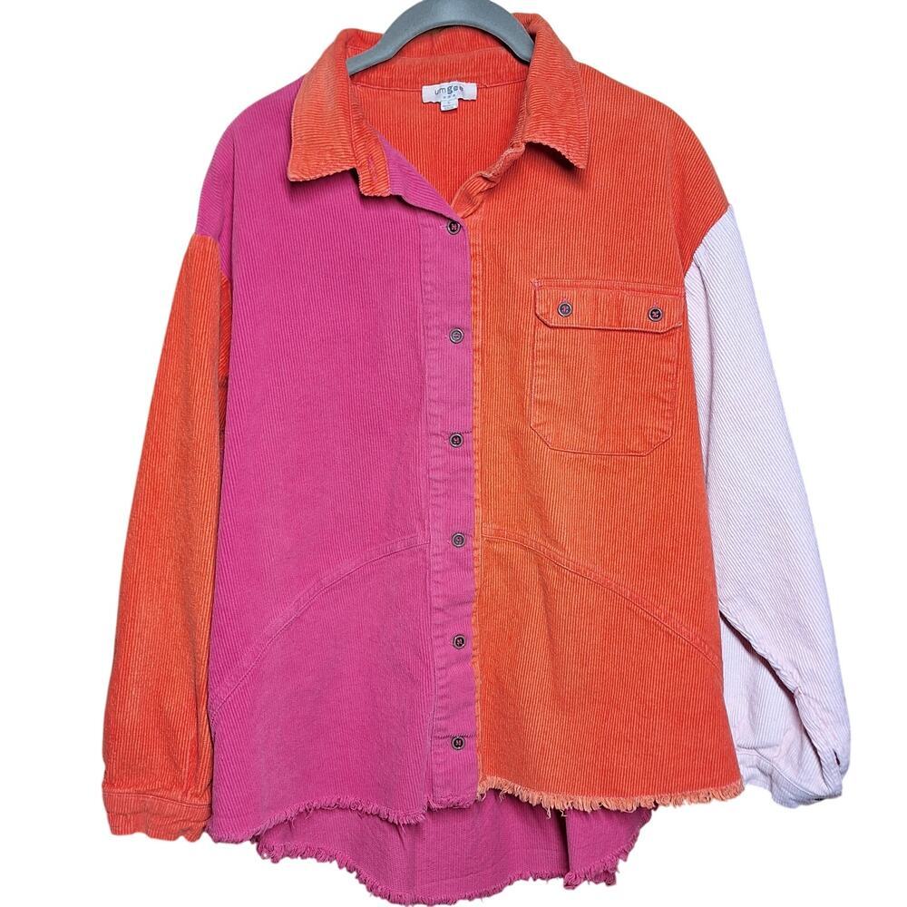 Umgee USA Funky oversized colorful bright button down corduroy shirt lagenlook - Picture 2 of 6